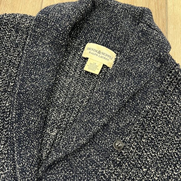 DENIM & SUPPLY Ralph Lauren Navy Blue Shawl Knit Cardigan Sweater sz LARGE L - Picture 4 of 5